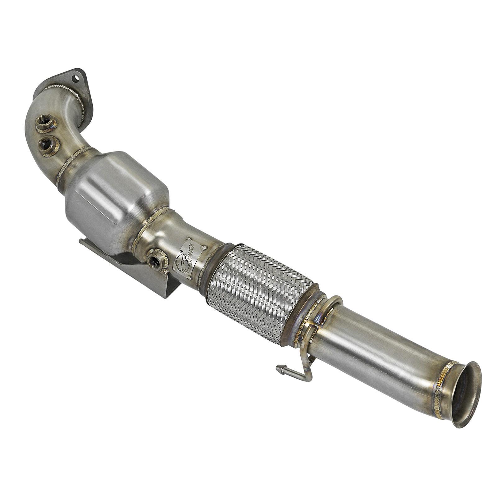 aFe Power AFE-48-33024-HC Twisted Steel Down Pipe 3 IN 304 Stainless Steel w/ Cat Ford Focus RS 16-17 L4-2.3L (t)