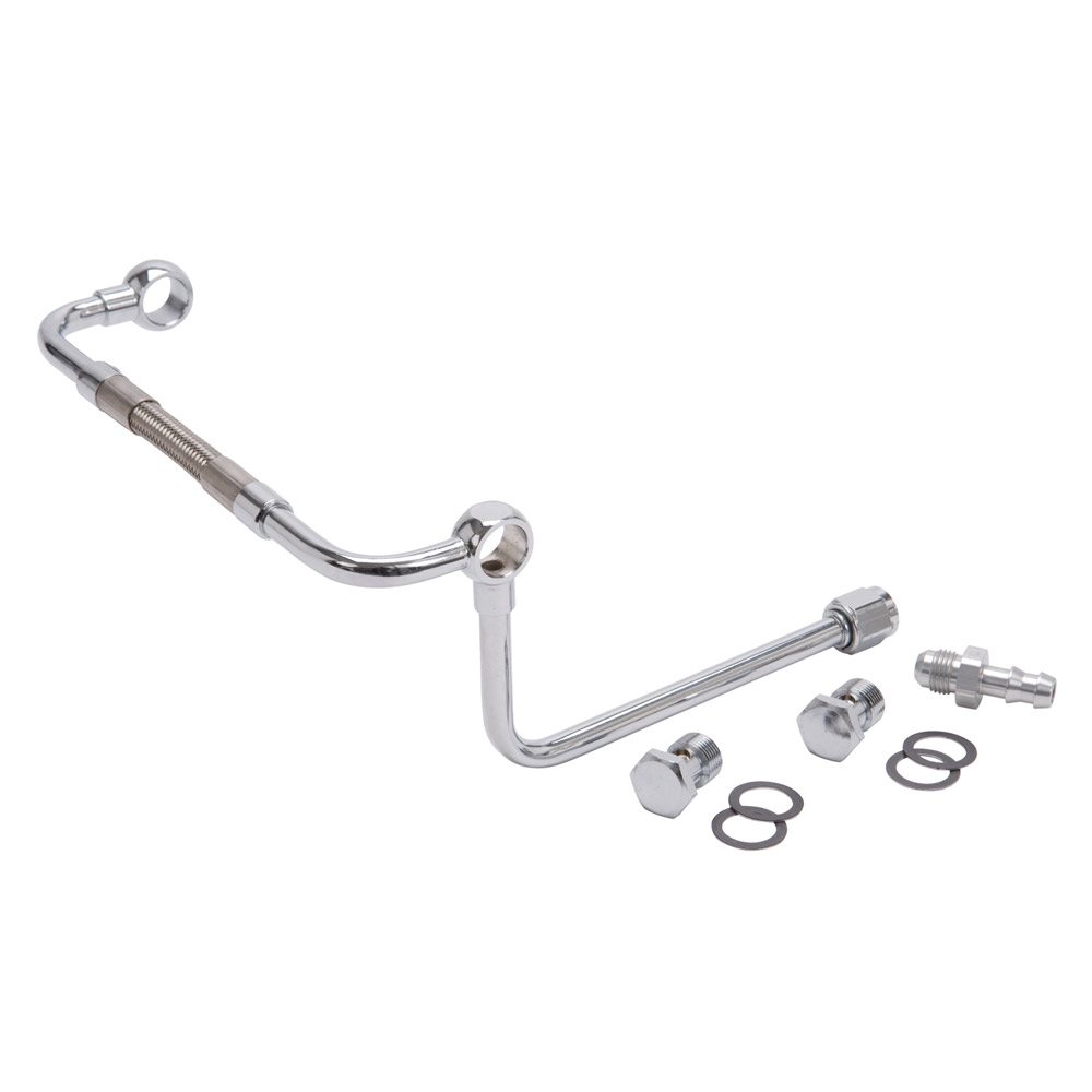 Edelbrock Dual-Feed Fuel Line #8132 Chrome With No Fuel Filter And 3/8in Barbed End Inlet - EDB-8132