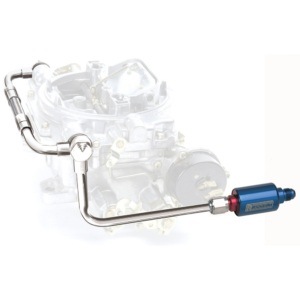 Edelbrock Dual-Feed Fuel Line #8133 Chrome With Blue Anodized Aluminum Filter - EDB-8133