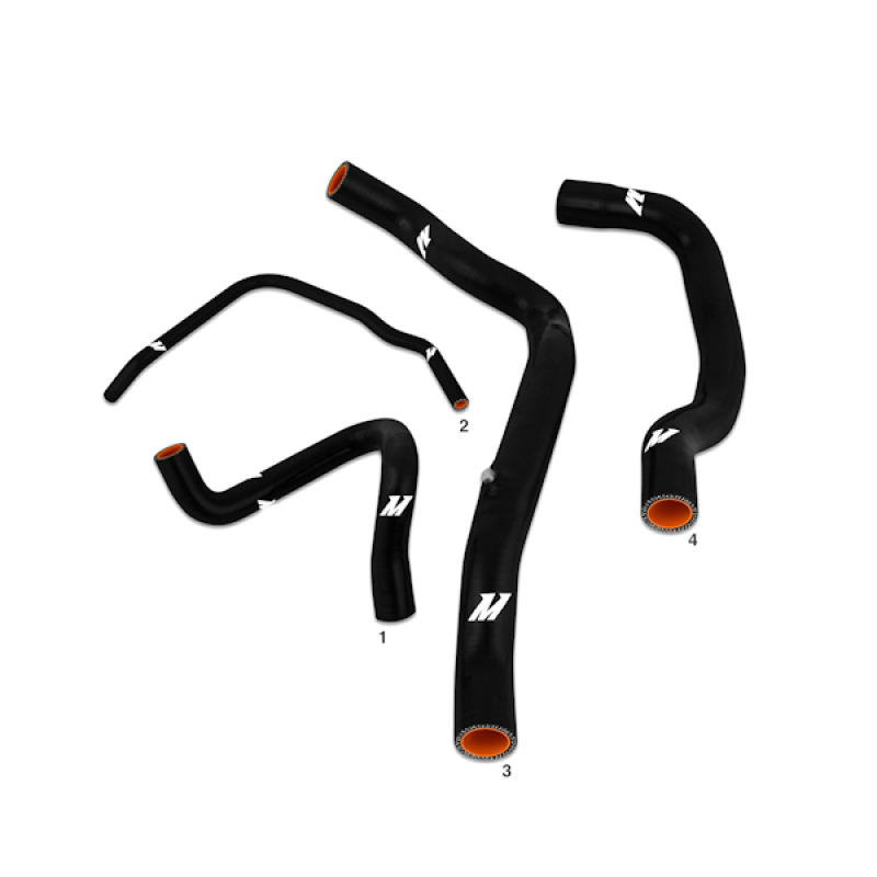 Close-up of Mishimoto black silicone radiator hose showing heat-resistant fiber construction