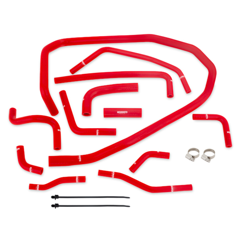 Twelve red silicone PCV and coolant hoses included in Mishimoto's Subaru WRX ancillary hose kit