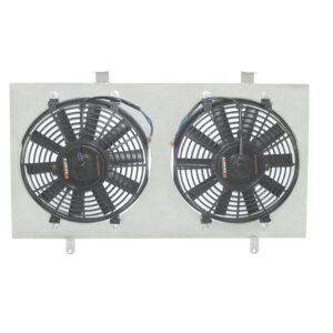 Mishimoto Nissan 240SX S13 aluminum fan shroud kit with two 12-inch electric fans, part MMFS-S13-89SR