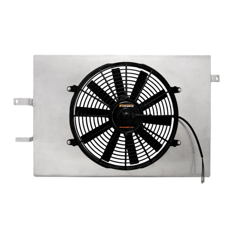 Silver aluminum fan shroud with 14-inch electric fan for Ford Mustang cooling system
