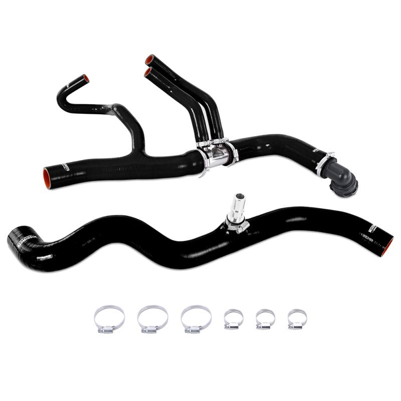 Upper radiator hose with CNC-machined aluminum connector from Mishimoto cooling hose kit