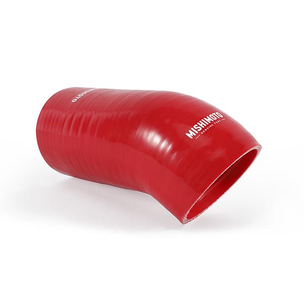 Mishimoto silicone intake boot shown with included stainless steel worm gear clamps