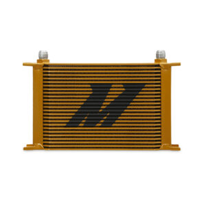 Mishimoto MMOC-25G universal 25-row bar-and-plate oil cooler in gold anodized finish
