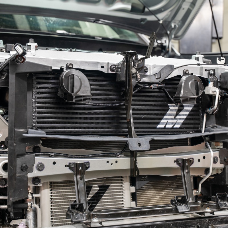 Mishimoto forced induction intercooler installed on 2024+ Toyota Tacoma T24A-FTS engine bay