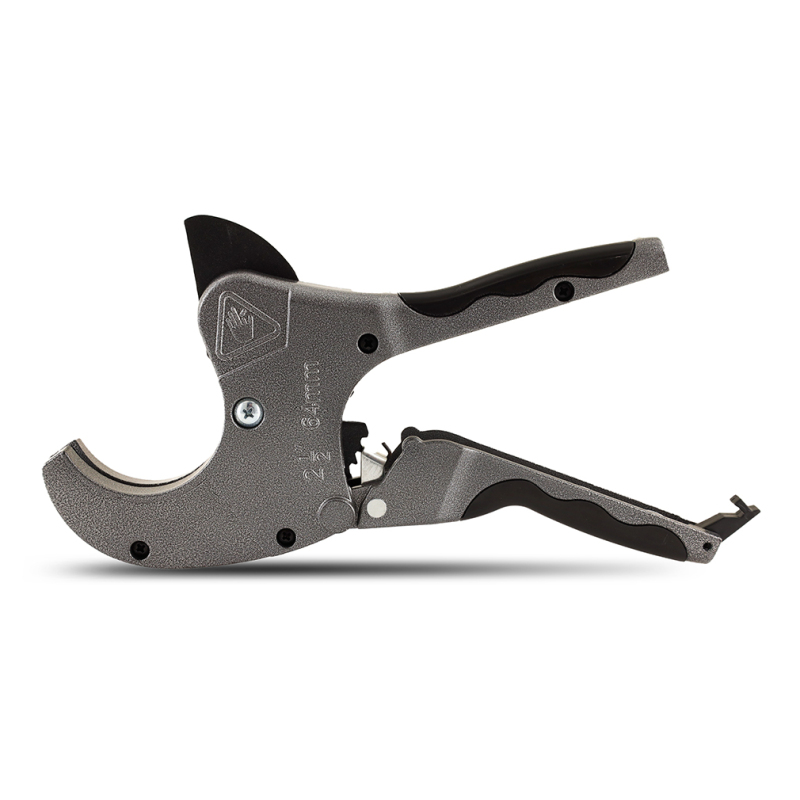 Close-up of Mishimoto Ratcheting Cutter cutting a pipe