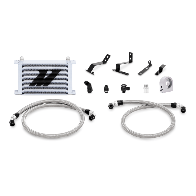 Mishimoto Direct-Fit Oil Cooler Kit MMOC-CAM8-16SL mounted behind Camaro front bumper