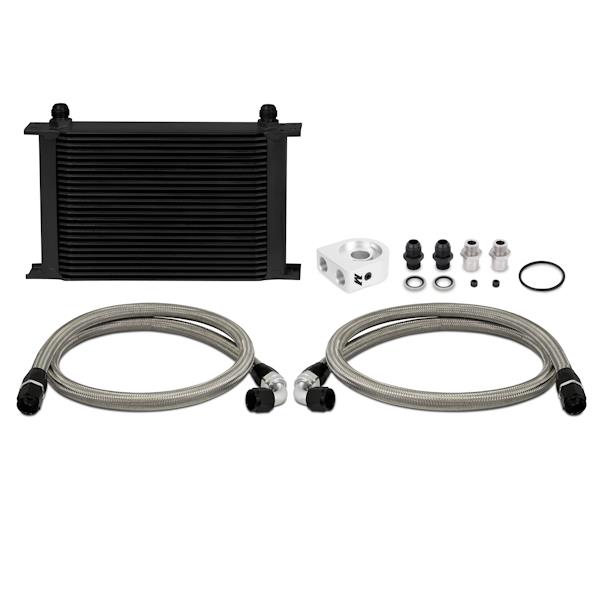 Mishimoto MMOC-UHBK 25-row black anodized universal oil cooler kit with braided lines