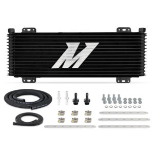 Mishimoto 13-Row Stacked Plate Cooler in black, MPN MMTC-SP-13BK, front view of core