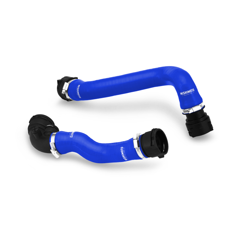Blue silicone radiator hoses with pre-attached quick-disconnect fittings for BMW E46