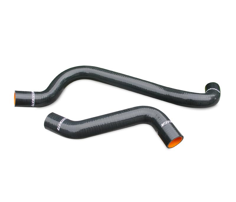 Close-up of Mishimoto silicone radiator hose showing heat-resistant embedded fiber construction