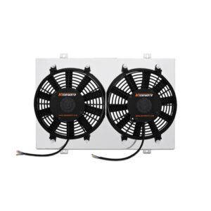 Mishimoto LS-Swapped Mazda RX-7 aluminum fan shroud kit with two 10-inch electric fans