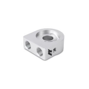 Mishimoto Oil Sandwich Plate MMOP-SP in silver 6061 aluminum with two 1/8-in NPT ports
