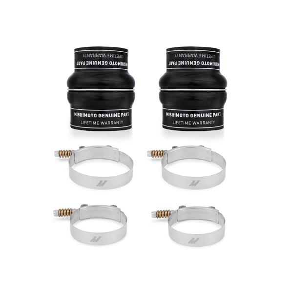 Mishimoto silicone boots with DuraCore technology and constant-tension T-bolt clamps included
