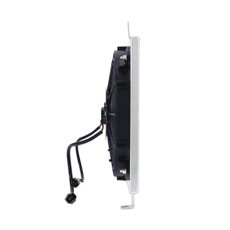 Rear view of Mishimoto aluminum fan shroud showing dual fan mounting layout
