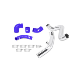 Mishimoto polished aluminum intercooler pipe kit with blue silicone couplers for Mitsubishi Lancer Evolution 7/8/9