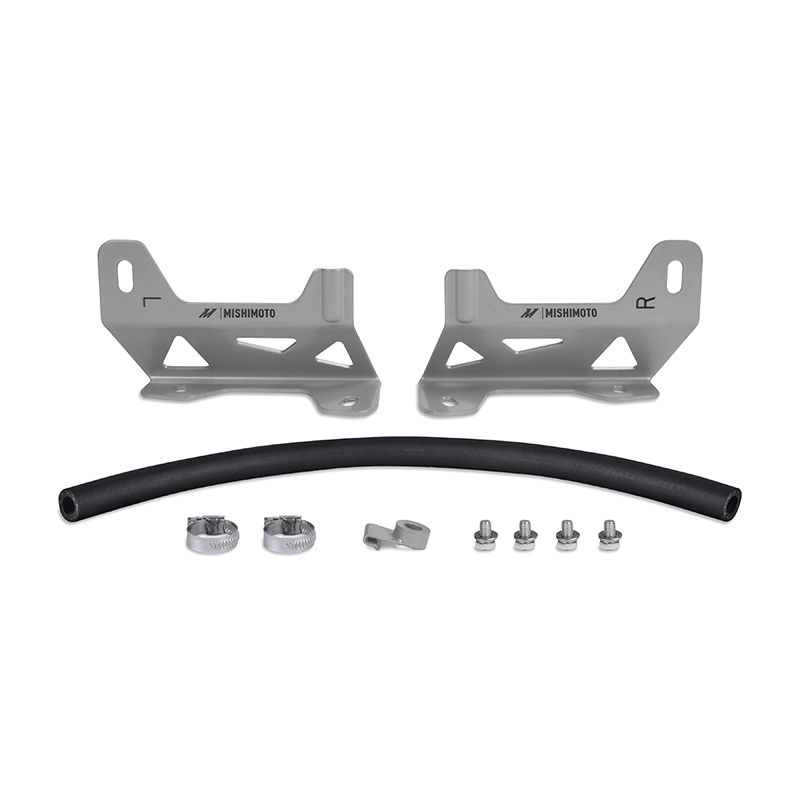 Silver Mishimoto trans cooler designed for 2008-2010 Ford 6.4L Powerstroke