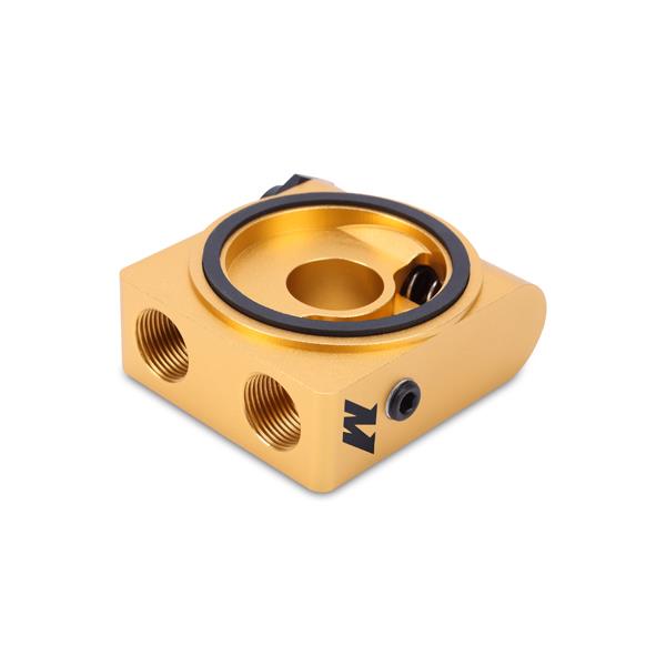 Mishimoto sandwich plate with M22 x 1.5 stainless steel adapter for Ford and GM V8 engines