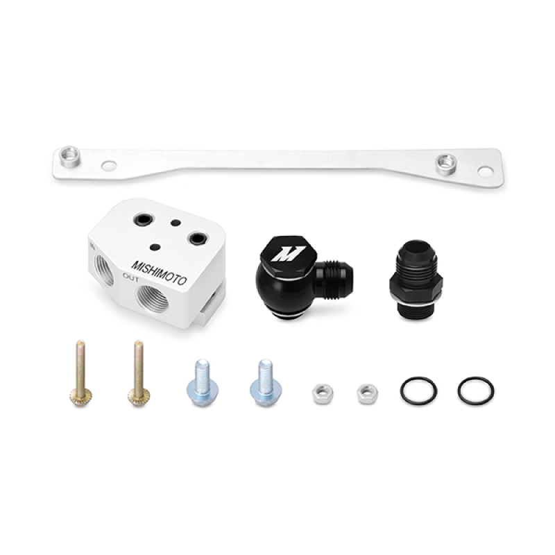 Mishimoto LS1/LS2 oil cooler adapter with dual 1/8-in NPT ports for sensors or oil feed