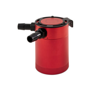 Mishimoto Compact Baffled Oil Catch Can, 2-Port in red anodized 6061 aluminum finish