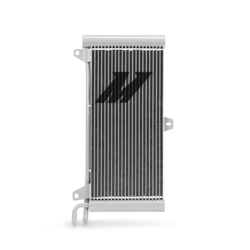 Silver Mishimoto trans cooler designed for Dodge Ram 5.9L Cummins model years 1994-2002