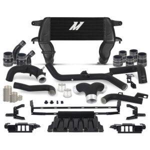 Mishimoto MMINT-BR27-21HKBKBK high-mount intercooler with black bar-and-plate core for 2021+ Ford Bronco 2.7L EcoBoost