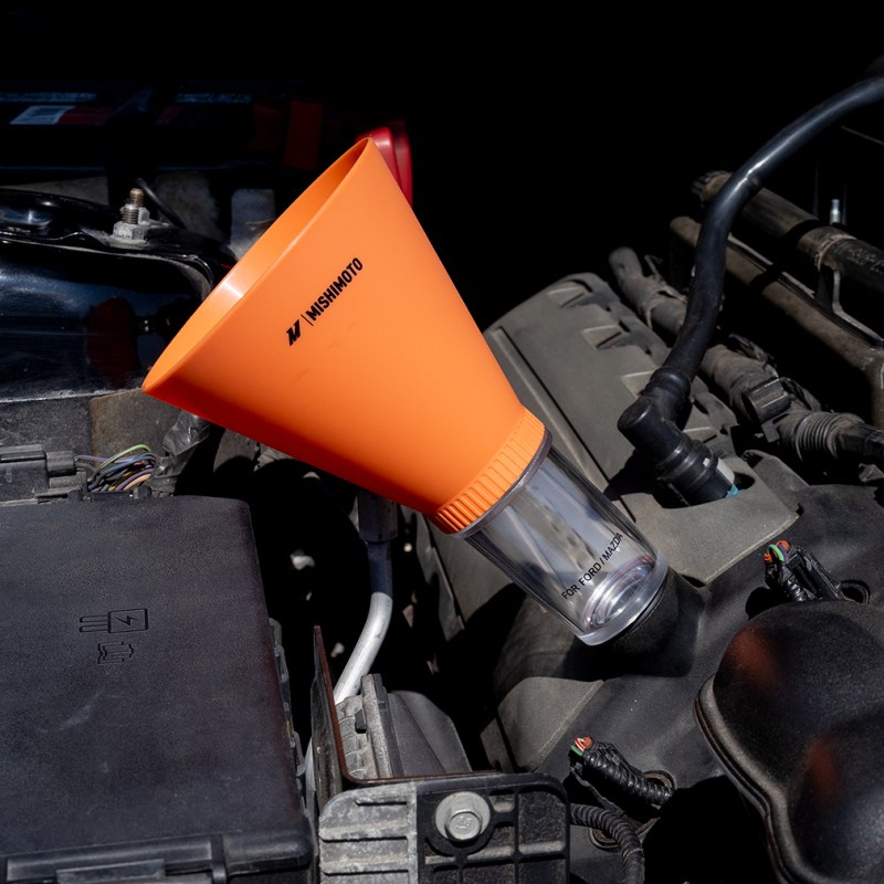 Oil funnel designed for easy oil changes in Ford vehicles