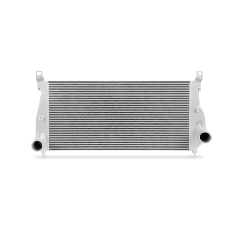 Close-up of Mishimoto bar-and-plate intercooler core built for the 6.6L Duramax LB7 LLY engine