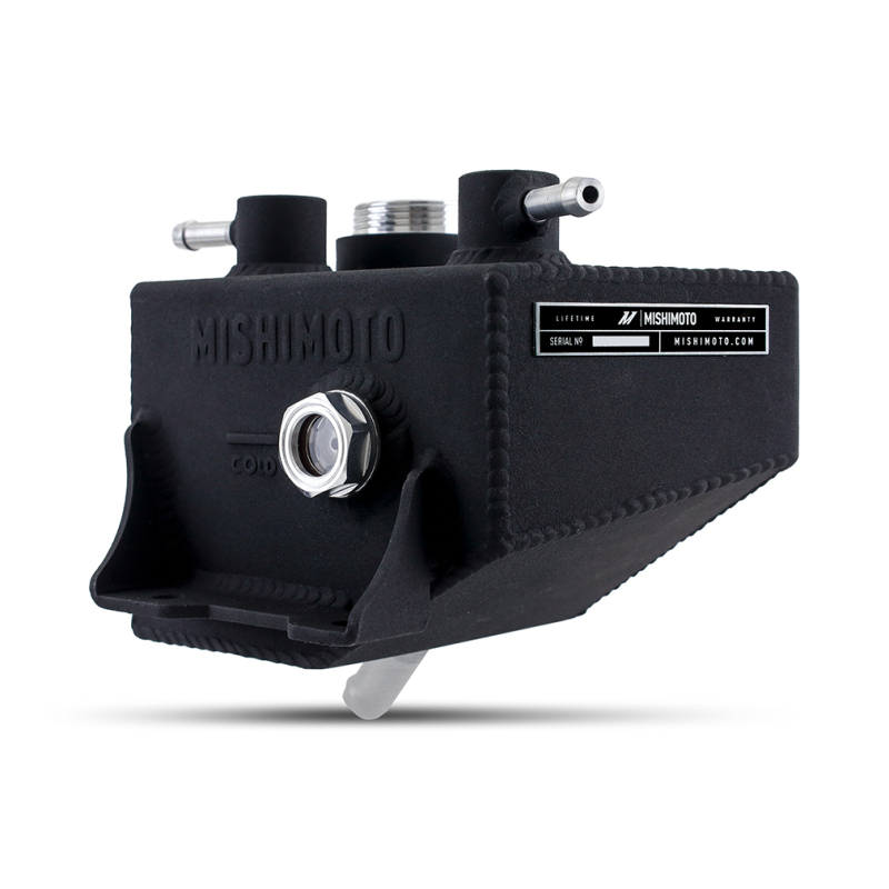Black aluminum coolant expansion tank by Mishimoto for Mustang GT
