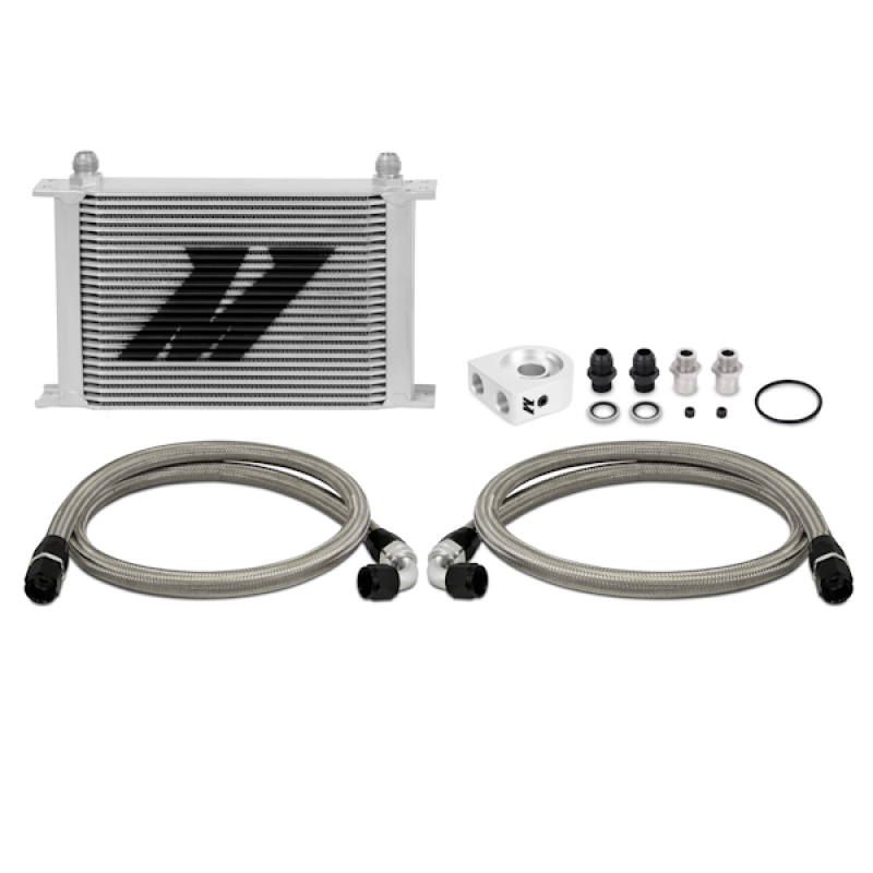 Mishimoto MMOC-UH 25-row stacked-plate universal oil cooler kit with silver anodized core