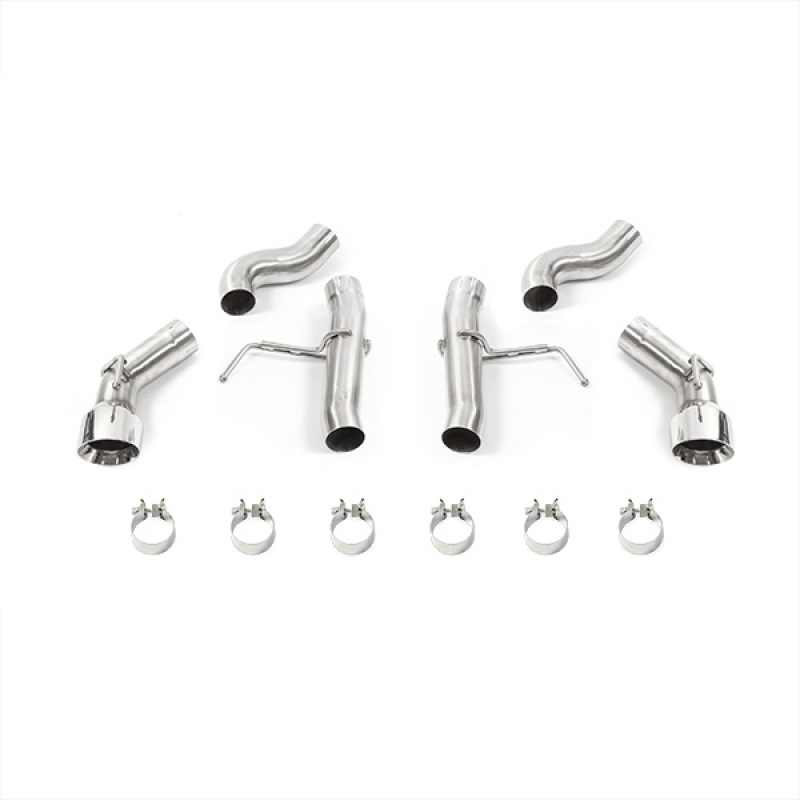 Dual 4.5-inch polished double wall exhaust tips on Mishimoto Camaro SS axleback exhaust