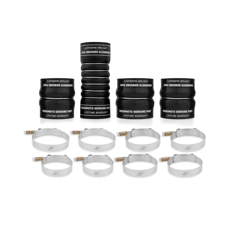 Mishimoto silicone boot kit featuring DuraCore technology and constant-tension T-bolt clamps
