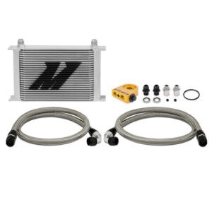 Mishimoto MMOC-UHT 25-row universal oil cooler kit with silver anodized bar-and-plate core