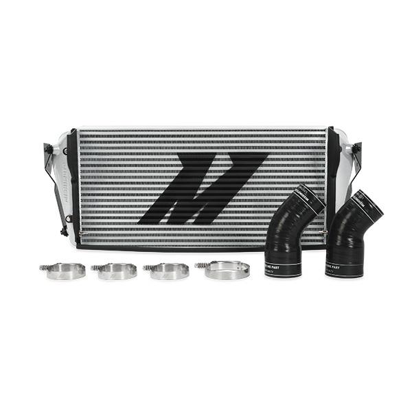 Sleek Silver Mishimoto bar-and-plate intercooler core for the 6.7L Cummins engine