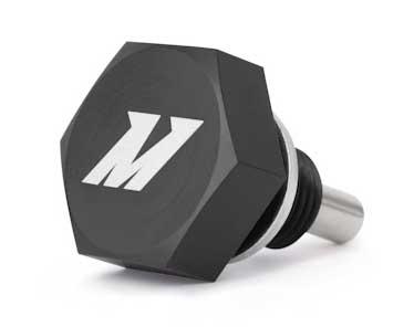 Mishimoto black M12 x 1.25 magnetic oil drain plug, improved design replacement for OEM plug