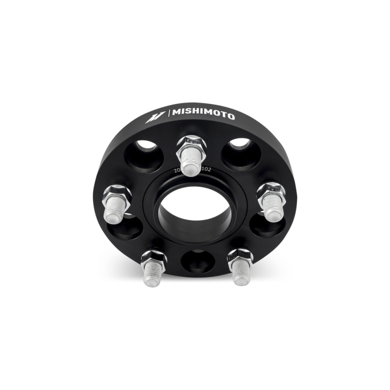 Black Mishimoto wheel spacer with M14 x 1.5 thread size studs