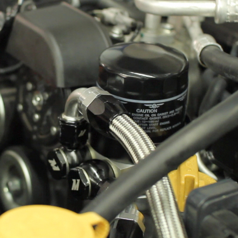 Black and silver Mishimoto oil cooler finish options for BRZ, FR-S, and Toyota 86