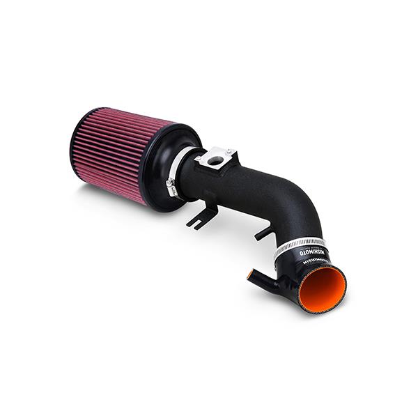 Mishimoto air intake kit installed with stock E46 intake duct on BMW 330i engine bay