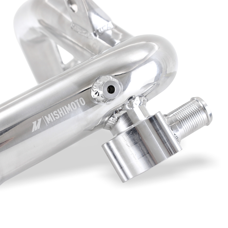 CNC-machined aluminum intercooler outlets included in the Mishimoto Bronco forced induction pipe kit