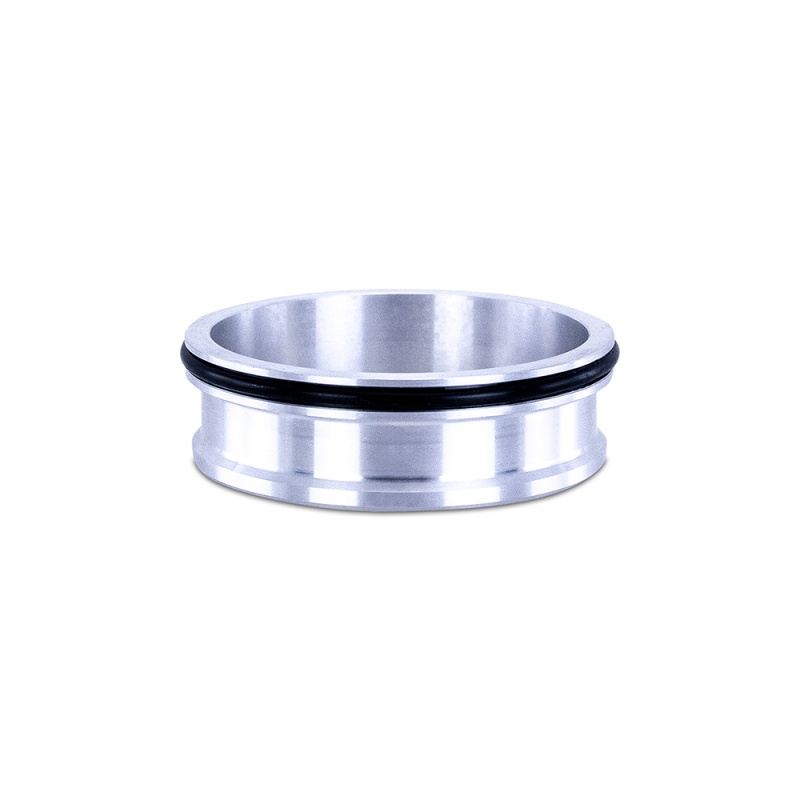 CNC-machined Mishimoto weld ferrule with Viton O-ring installed for fabrication