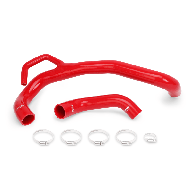 Mishimoto red silicone upper and lower radiator hoses with worm-gear clamps included