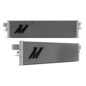 Mishimoto MMTC-DMAX-20 silver transmission cooler for 2020+ Chevrolet/GMC 6.6L Duramax L5P trucks