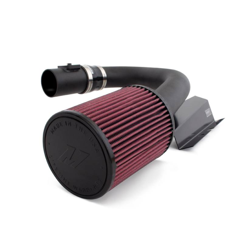 Wrinkle black powder-coat finish detail on the Mishimoto performance intake piping
