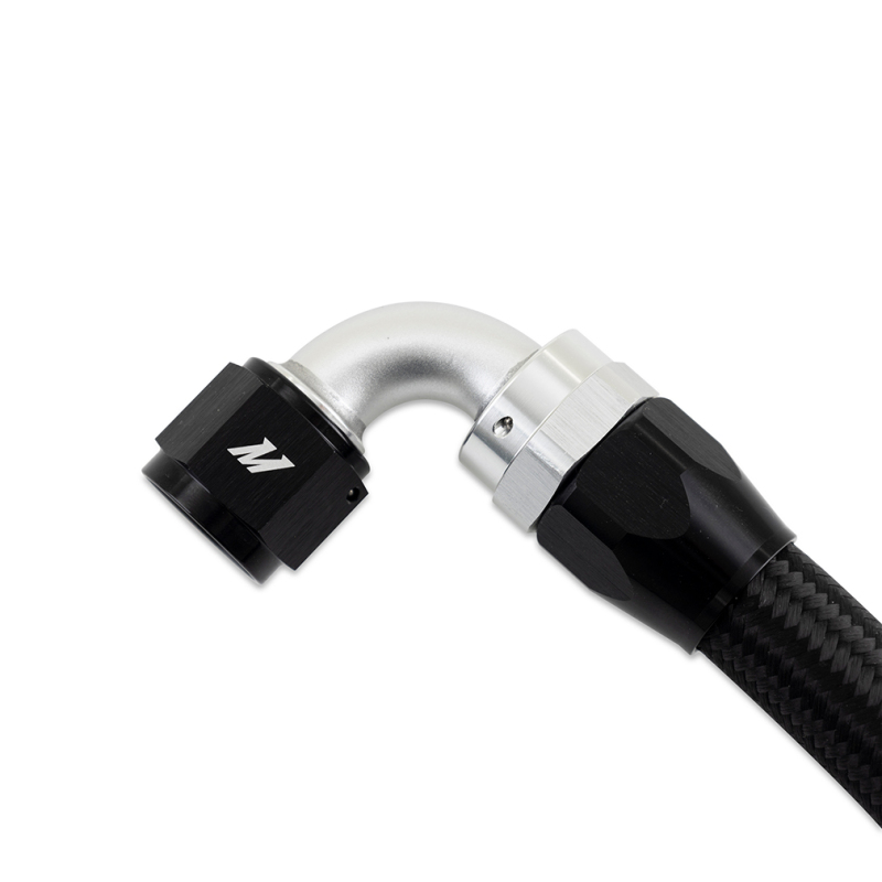 Close-up of Mishimoto -10AN Braided Line, showcasing black nylon material