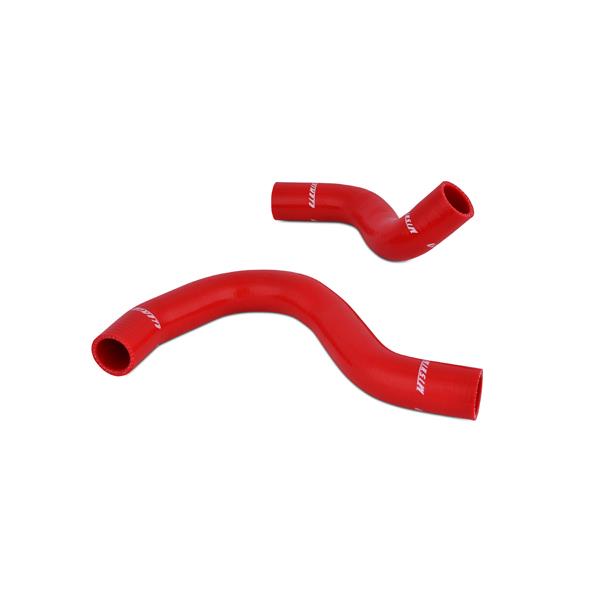 Close-up of Mishimoto red silicone radiator hose showing heat-resistant construction
