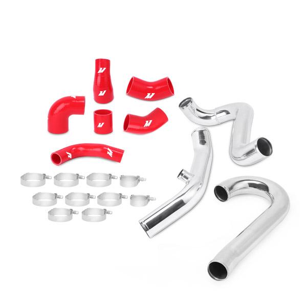 Mandrel-bent polished aluminum intercooler pipe from Mishimoto for Duramax forced induction system