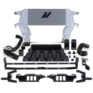 Mishimoto High-Mount Intercooler Kit with silver core and black pipes for 2021-2024 Ford Bronco 2.3L EcoBoost