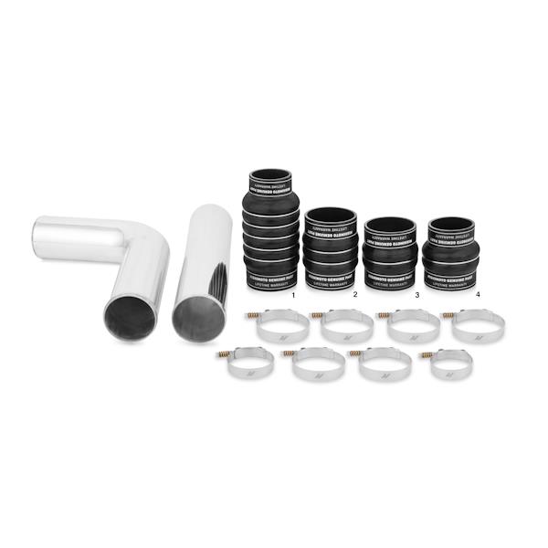 Mandrel-bent polished aluminum intercooler piping included in Mishimoto Cummins kit